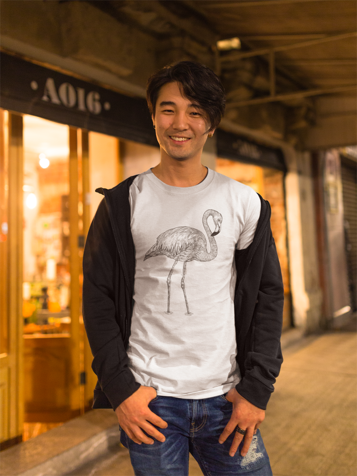 flamingo t-shirt for men sustainable white