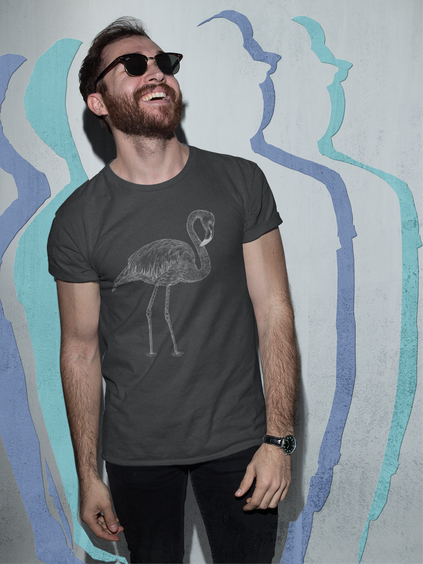 flamingo t-shirt for men sustainable gray